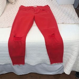 Mother women’s skinny red ripped jeans